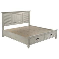 Best Furniture Outlet - Coaster - Franco Wood Eastern King Storage Panel Bed Distressed White - 205330KE