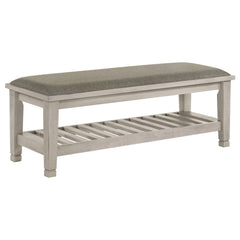 Best Furniture Outlet - Coaster - Franco Fabric Upholstered Bench with Shelf Distressed White - 205337