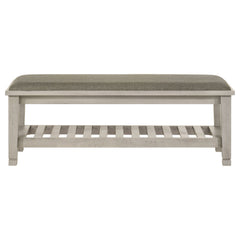 Franco Fabric Upholstered Bench with Shelf Distressed White