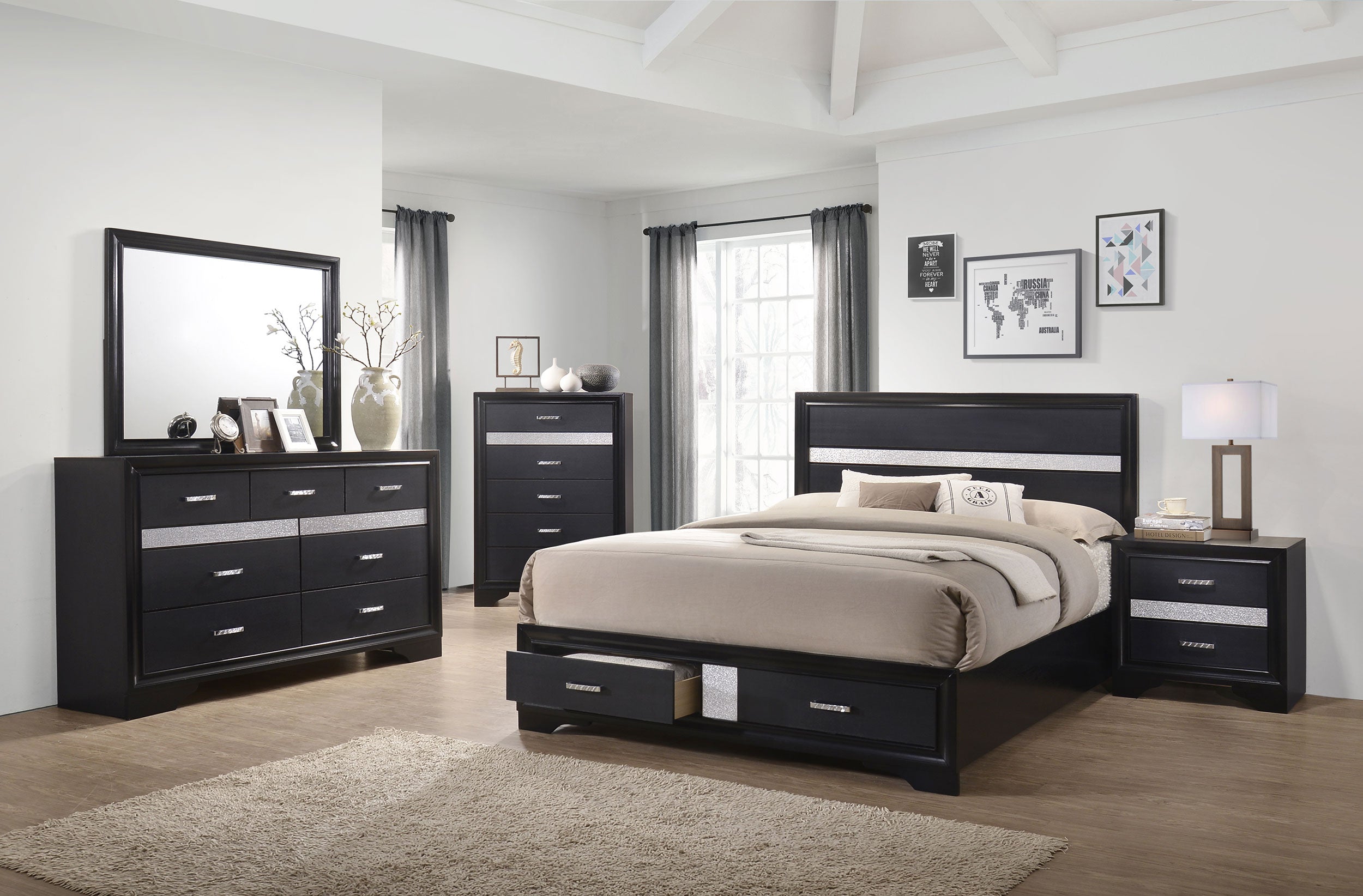 Best Furniture Outlet - Coaster - Miranda 4-piece California King Bedroom Set Black - 206361KW-S4
