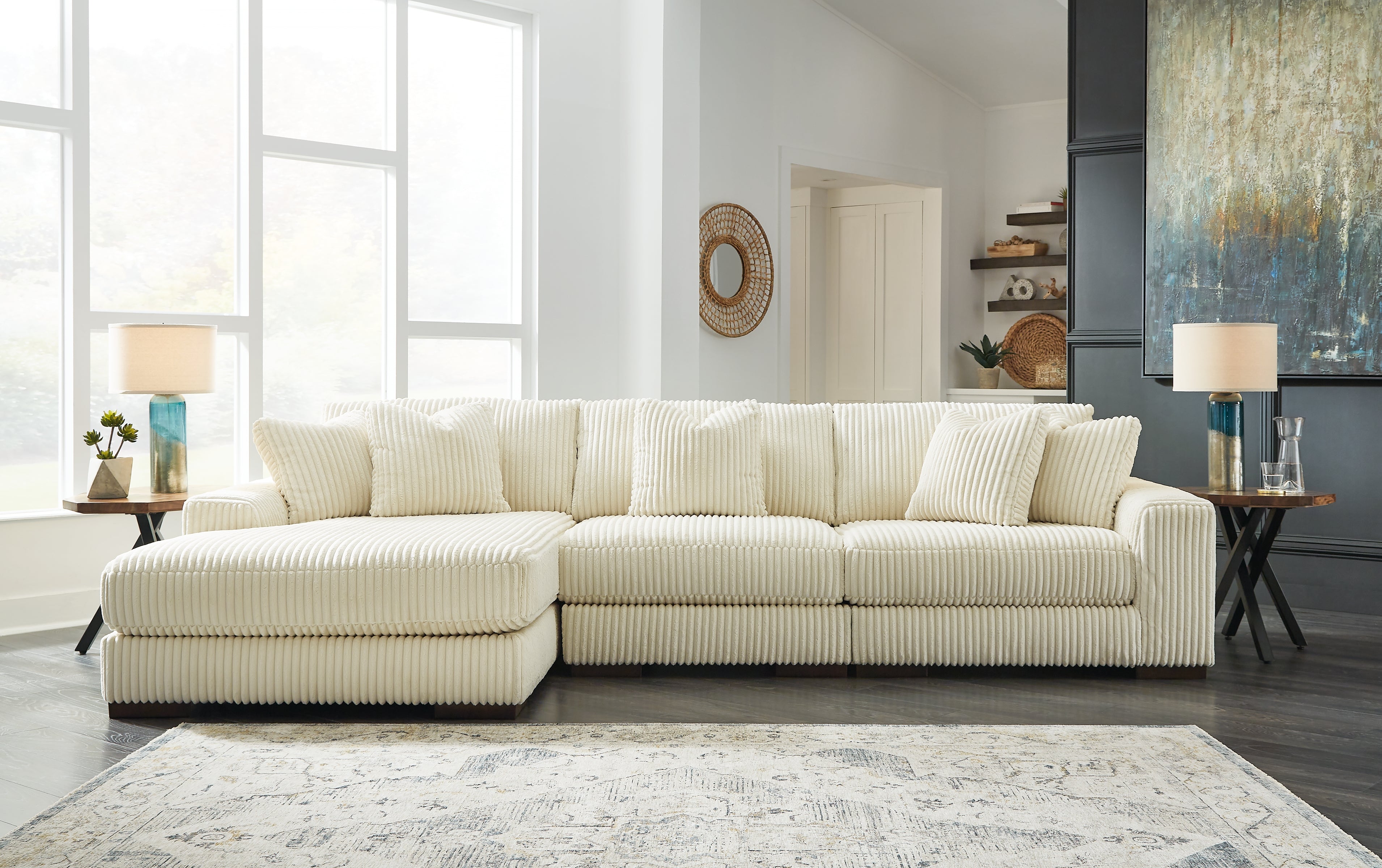 Best Furniture Outlet - Ashley Furniture - Lindyn Sectional - RAF 3-Piece Sectional with Chaise / Ivory - 21104S13