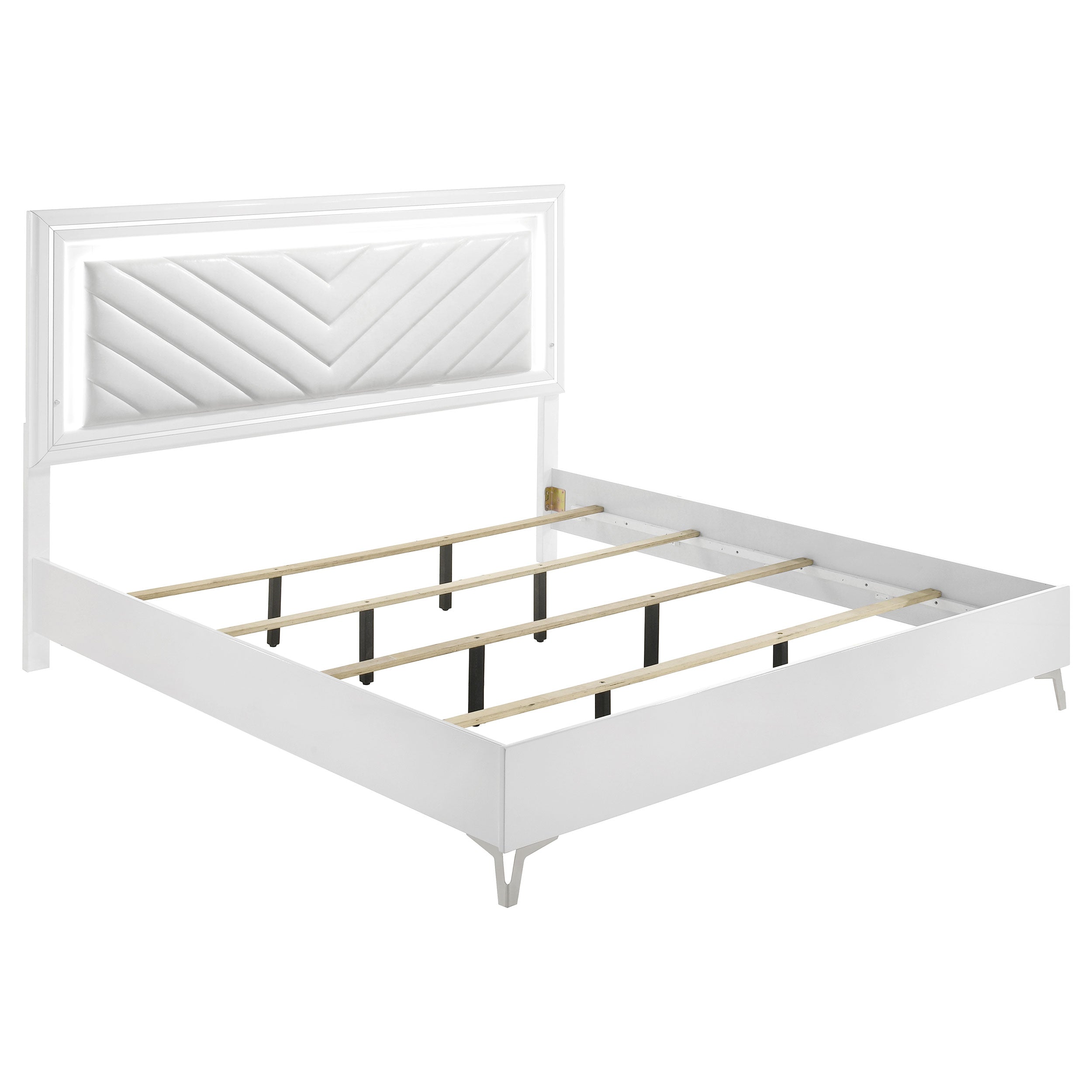 Best Furniture Outlet - Coaster - Cassia Eastern King LED Panel Bed White High Gloss - 215791KE