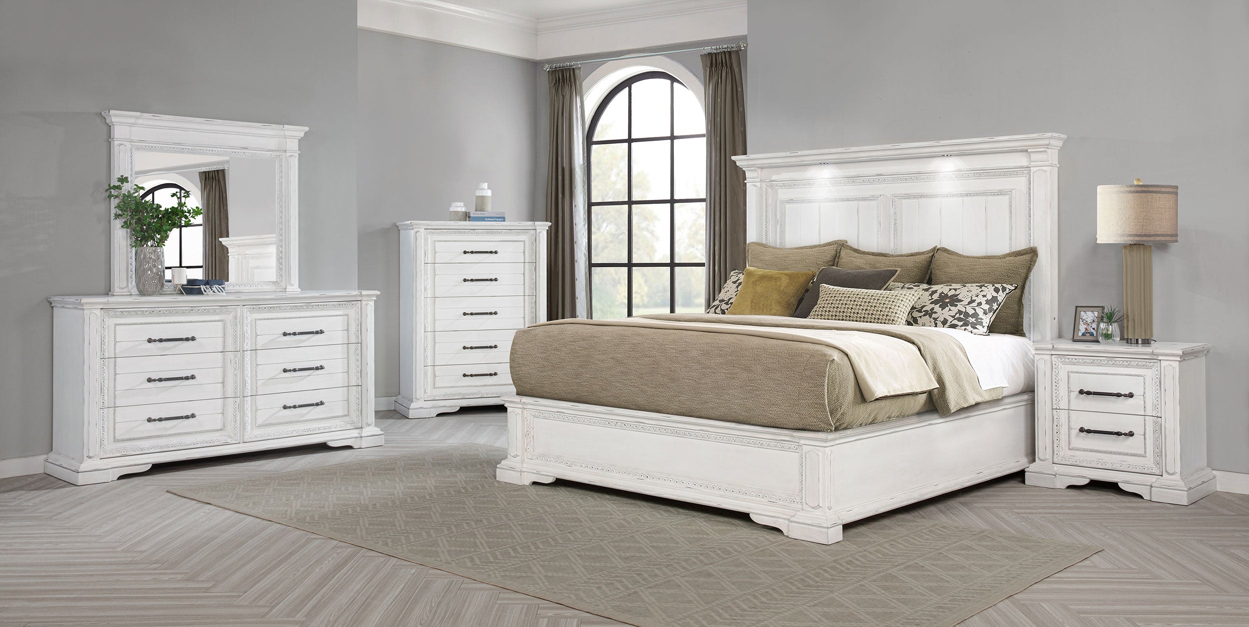Best Furniture Outlet - Coaster - McKinney 5-piece California King Bedroom Set Vintage White - 215871KW-S5