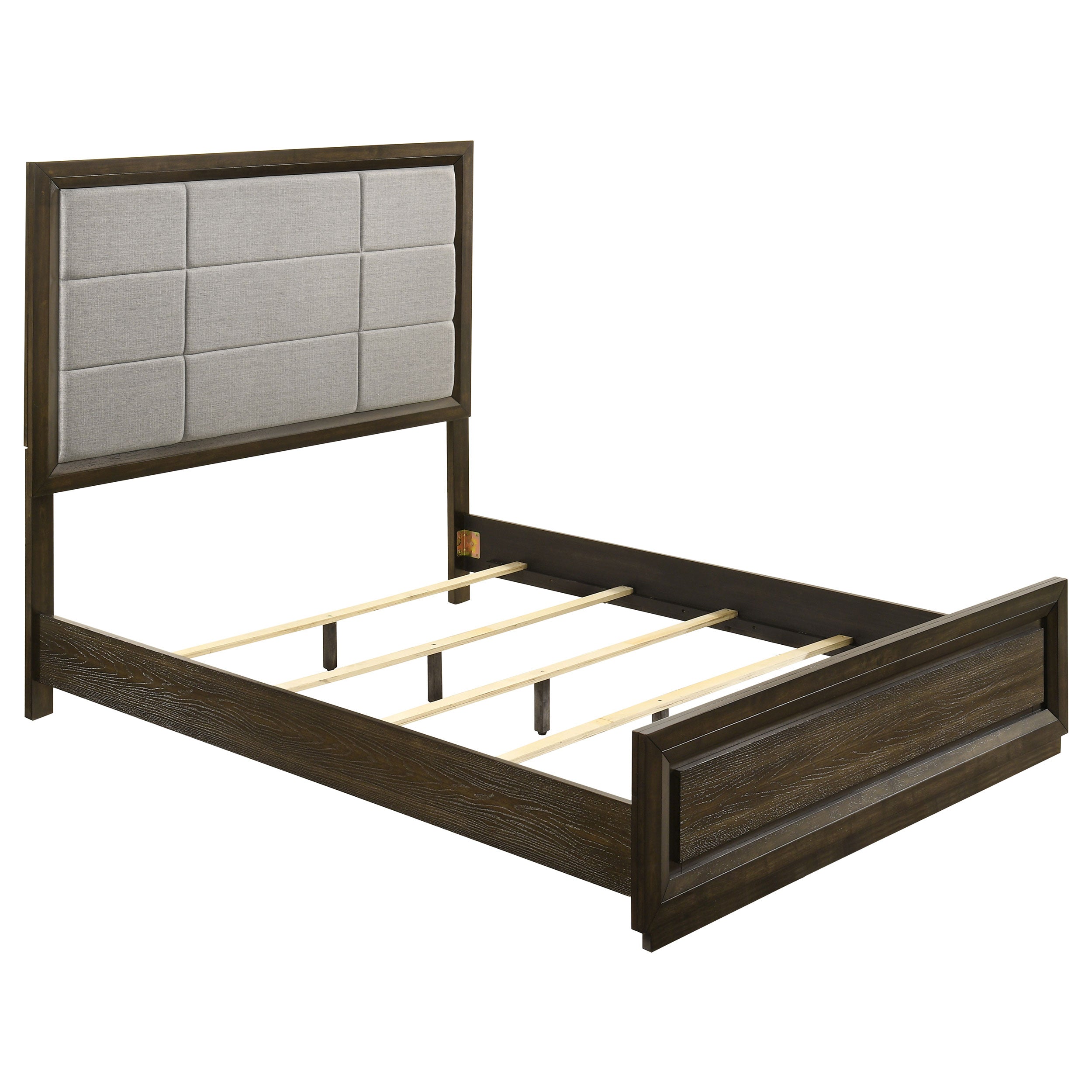 Best Furniture Outlet - Coaster - Atlas 64-inch Queen Upholstered Panel Bed Grey and Dark Oak - 215971Q