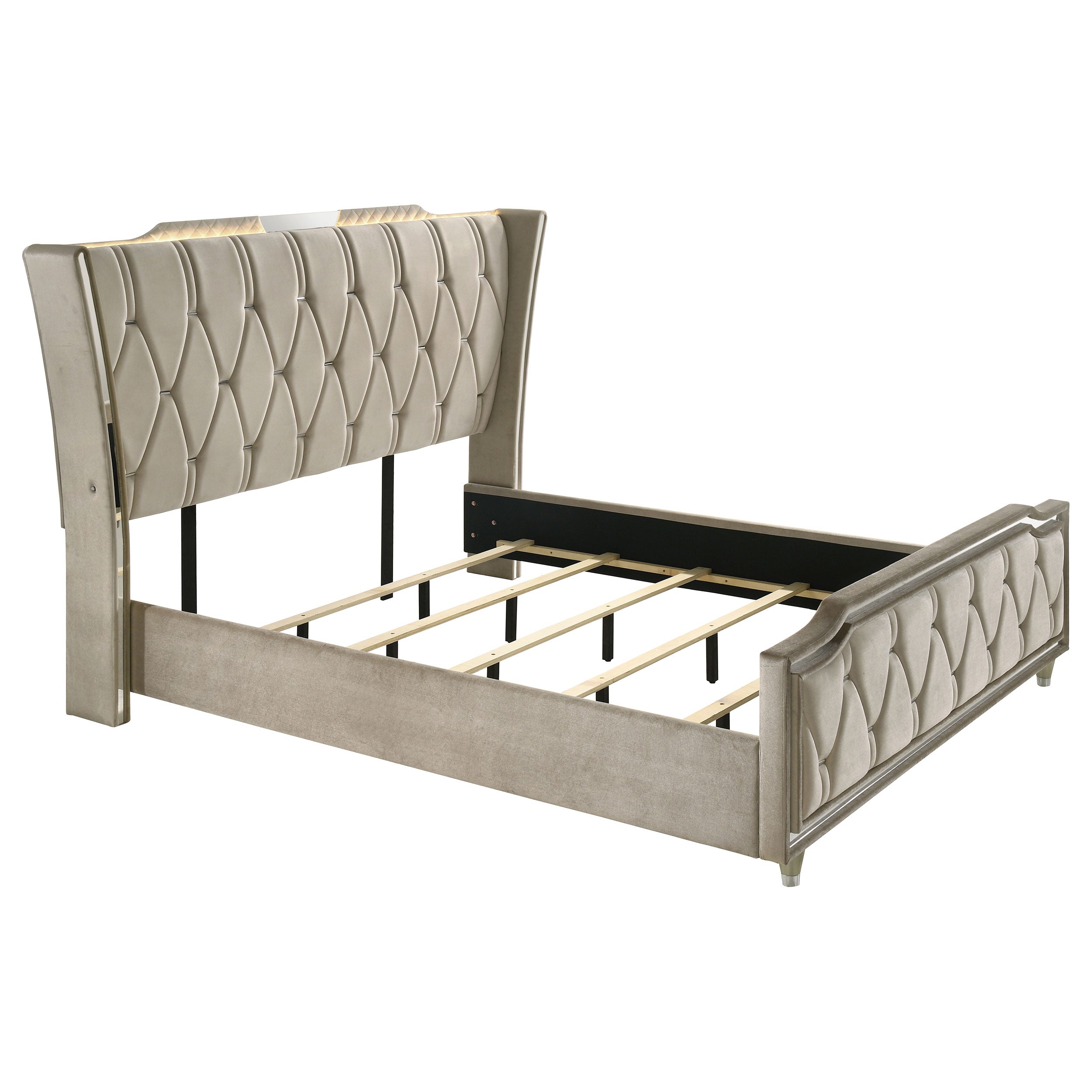Best Furniture Outlet - Coaster - Lorient California King LED Upholstered Bed Ivory and Camel - 222661KW