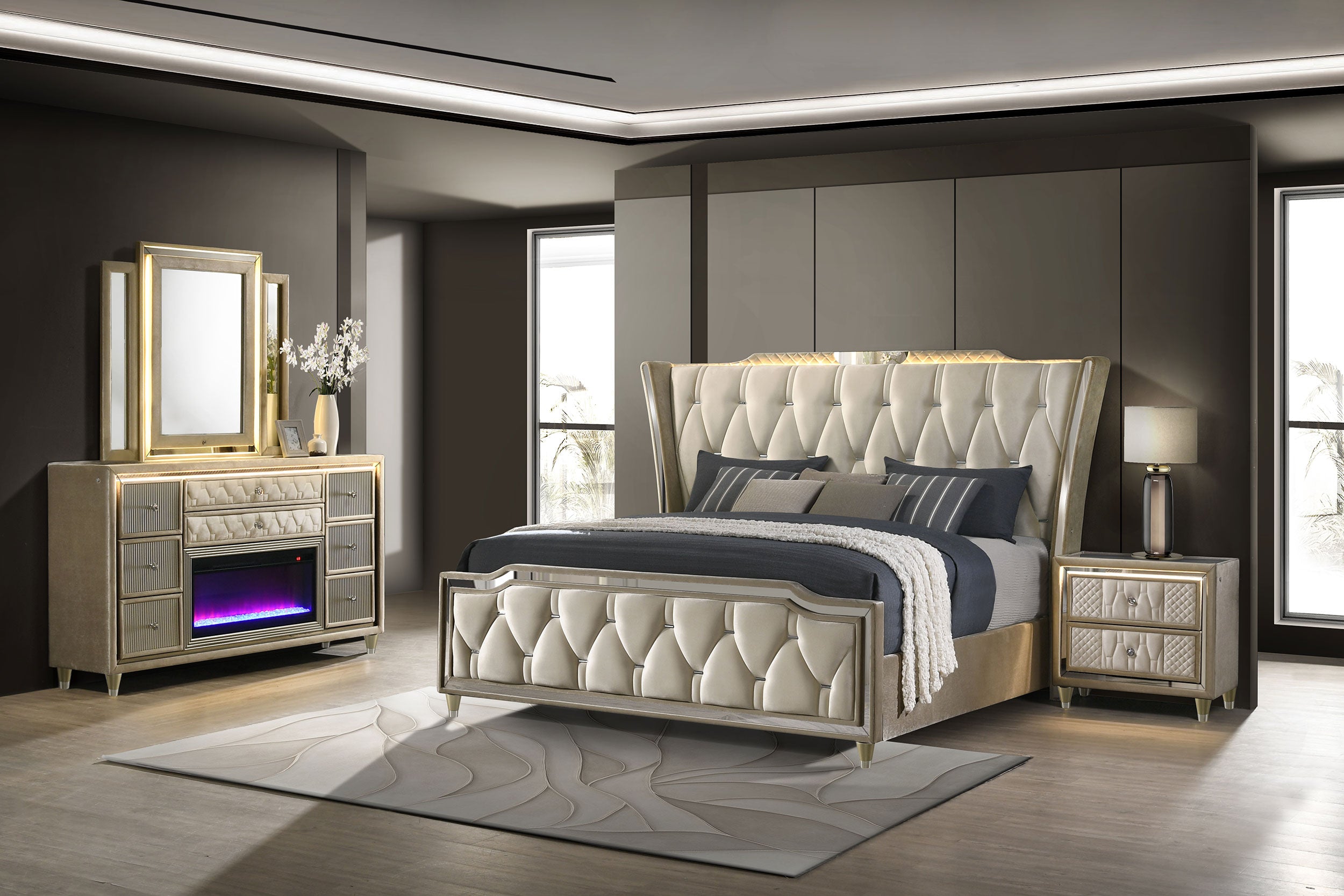 Best Furniture Outlet - Coaster - Lorient 4-piece Queen Bedroom Set Ivory and Camel - 222661Q-S4B