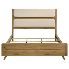 Bennett 78-inch California King Upholstered Panel Bed Cream and Light Oak