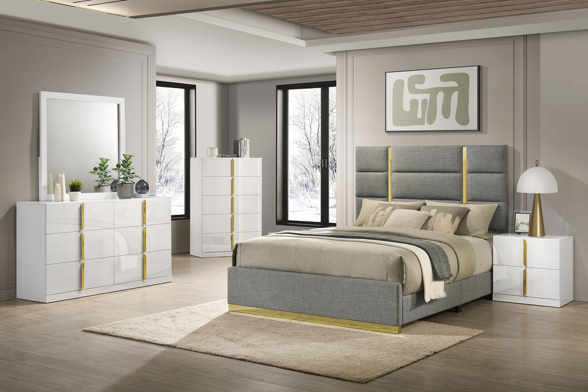 Best Furniture Outlet - Coaster - Ines 5-piece Queen Bedroom Set Grey and White High Gloss - 223091GRYQ-S5