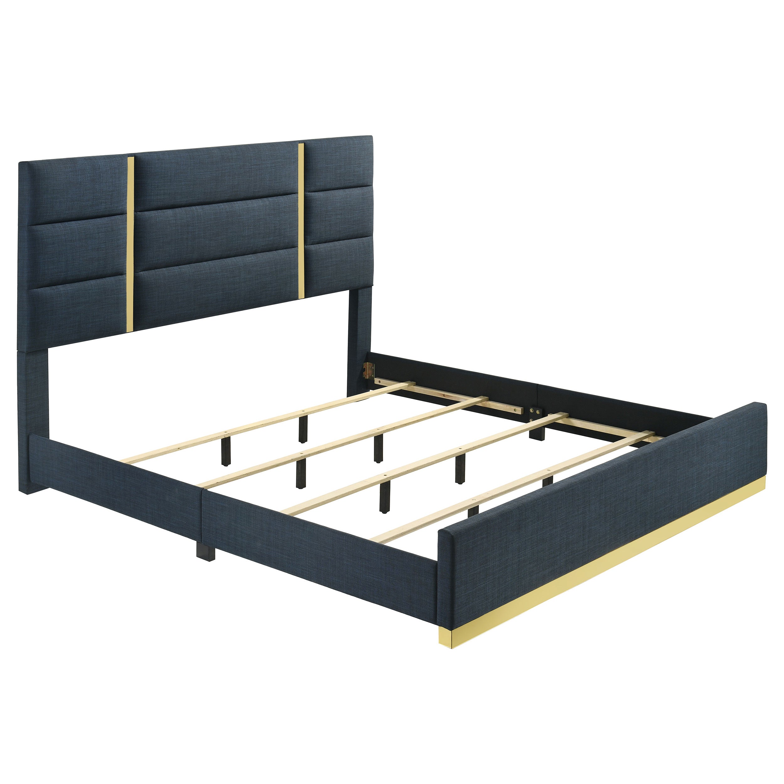 Best Furniture Outlet - Coaster - Ines 56-inch Fabric Upholstered Eastern King Panel Bed Navy - 223091NVYKE