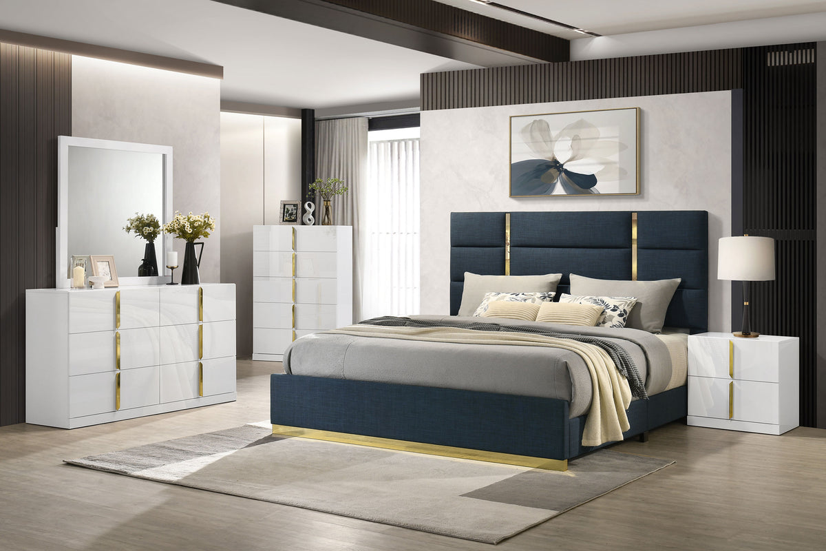 Best Furniture Outlet - Coaster - Ines 5-piece Queen Bedroom Set Navy and White High Gloss - 223091NVYQ-S5