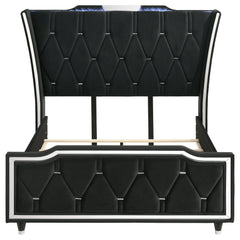 Lorient Queen LED Upholstered Wingback Bed Black