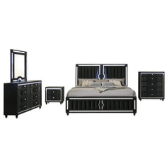 Ravenne 5-piece Velvet Upholstered Eastern King LED Bedroom Set Black