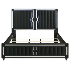 Ravenne Velvet Upholstered Eastern King LED Panel Bed Black