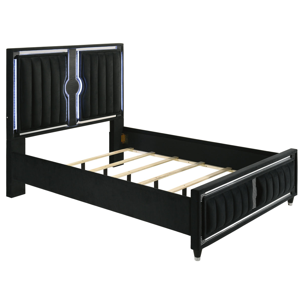 Best Furniture Outlet - Coaster - Ravenne Velvet Upholstered Queen LED Panel Bed Black - 223191Q