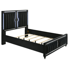 Best Furniture Outlet - Coaster - Ravenne Velvet Upholstered Queen LED Panel Bed Black - 223191Q