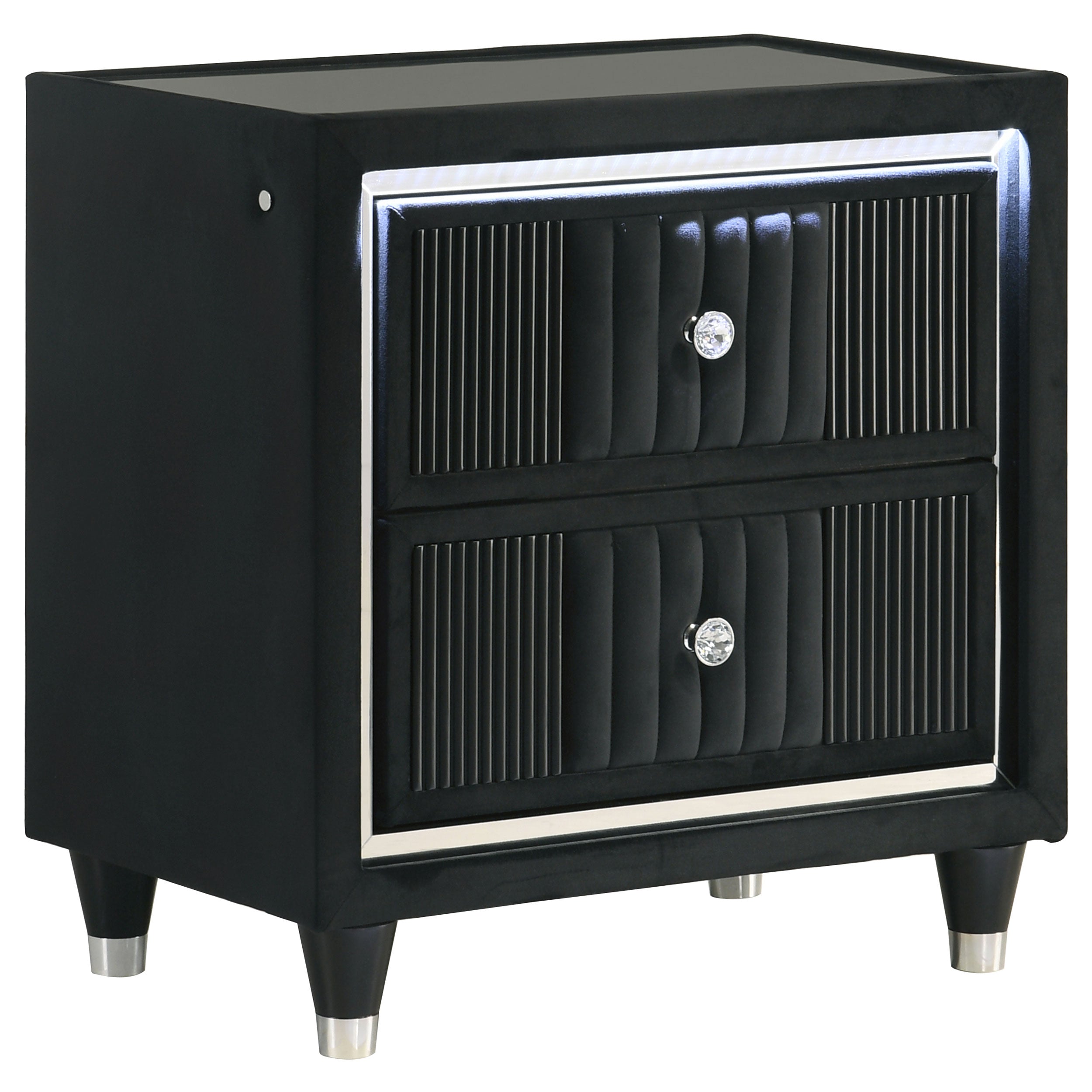 Best Furniture Outlet - Coaster - Ravenne 2-drawer Velvet Upholstered LED Nightstand with USB Black - 223192