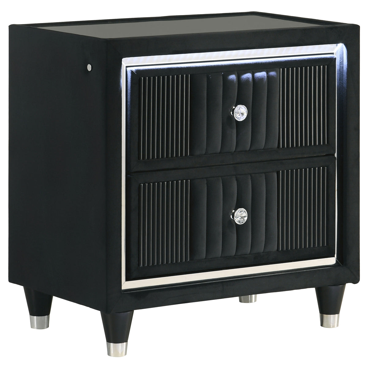 Best Furniture Outlet - Coaster - Ravenne 2-drawer Velvet Upholstered LED Nightstand with USB Black - 223192