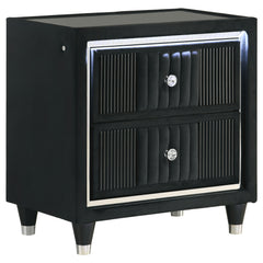 Best Furniture Outlet - Coaster - Ravenne 2-drawer Velvet Upholstered LED Nightstand with USB Black - 223192