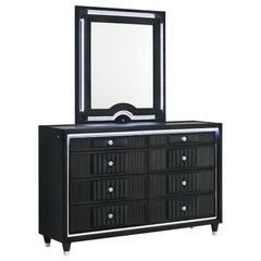 Best Furniture Outlet - Coaster - Ravenne 8-drawer Velvet Upholstered LED Dresser and Mirror Black - 223193M