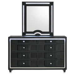 Ravenne 8-drawer Velvet Upholstered LED Dresser and Mirror Black