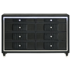 Ravenne 8-drawer Velvet Upholstered LED Dresser Cabinet Black