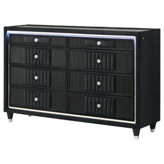 Ravenne 8-drawer Velvet Upholstered LED Dresser Cabinet Black