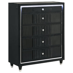 Best Furniture Outlet - Coaster - Ravenne 5-drawer Velvet Upholstered LED Chest of Drawers Black - 223195