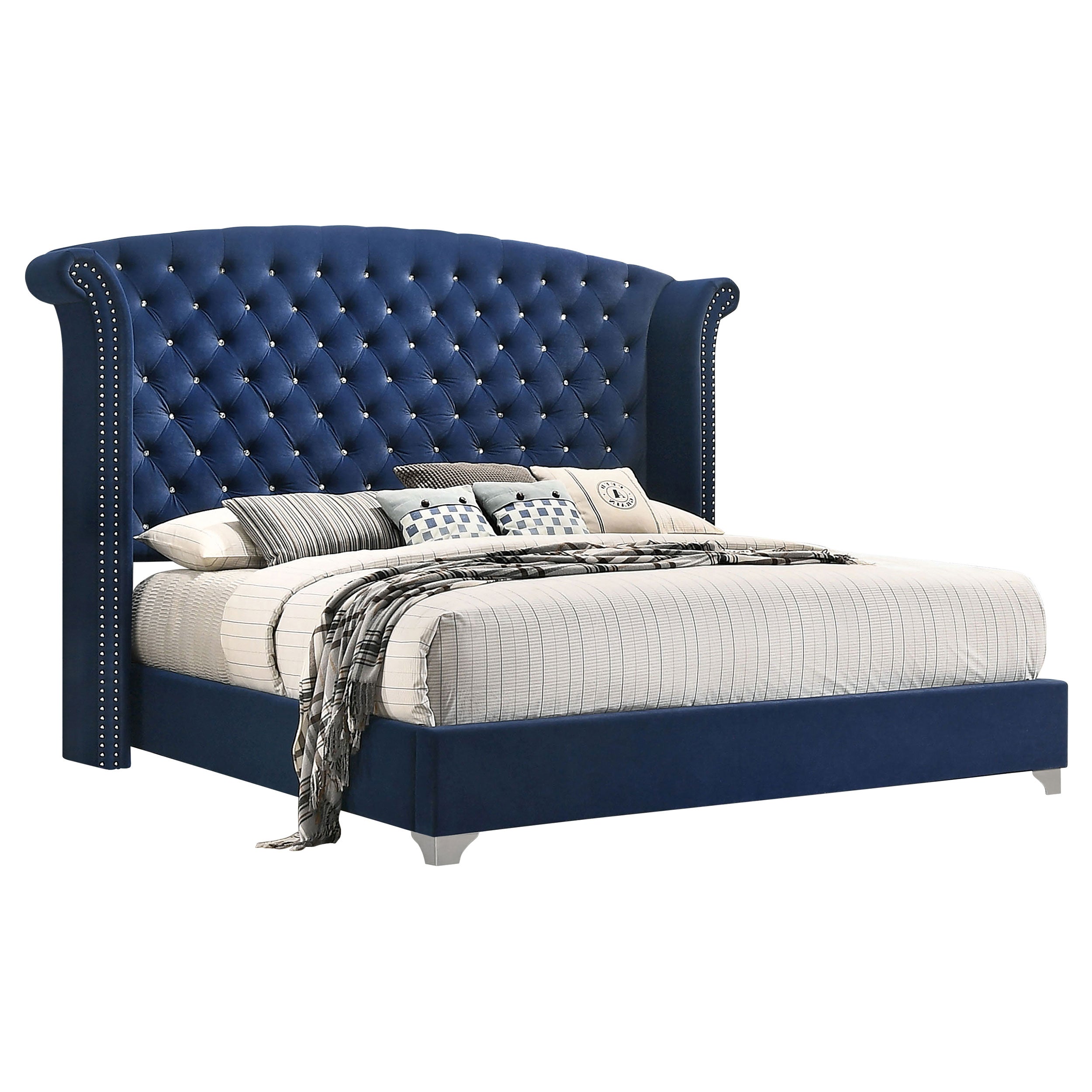 Best Furniture Outlet - Coaster - Melody Upholstered California King Wingback Bed Pacific Blue - 223371KW