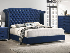 Melody Upholstered Queen Wingback Bed Pacific Blue