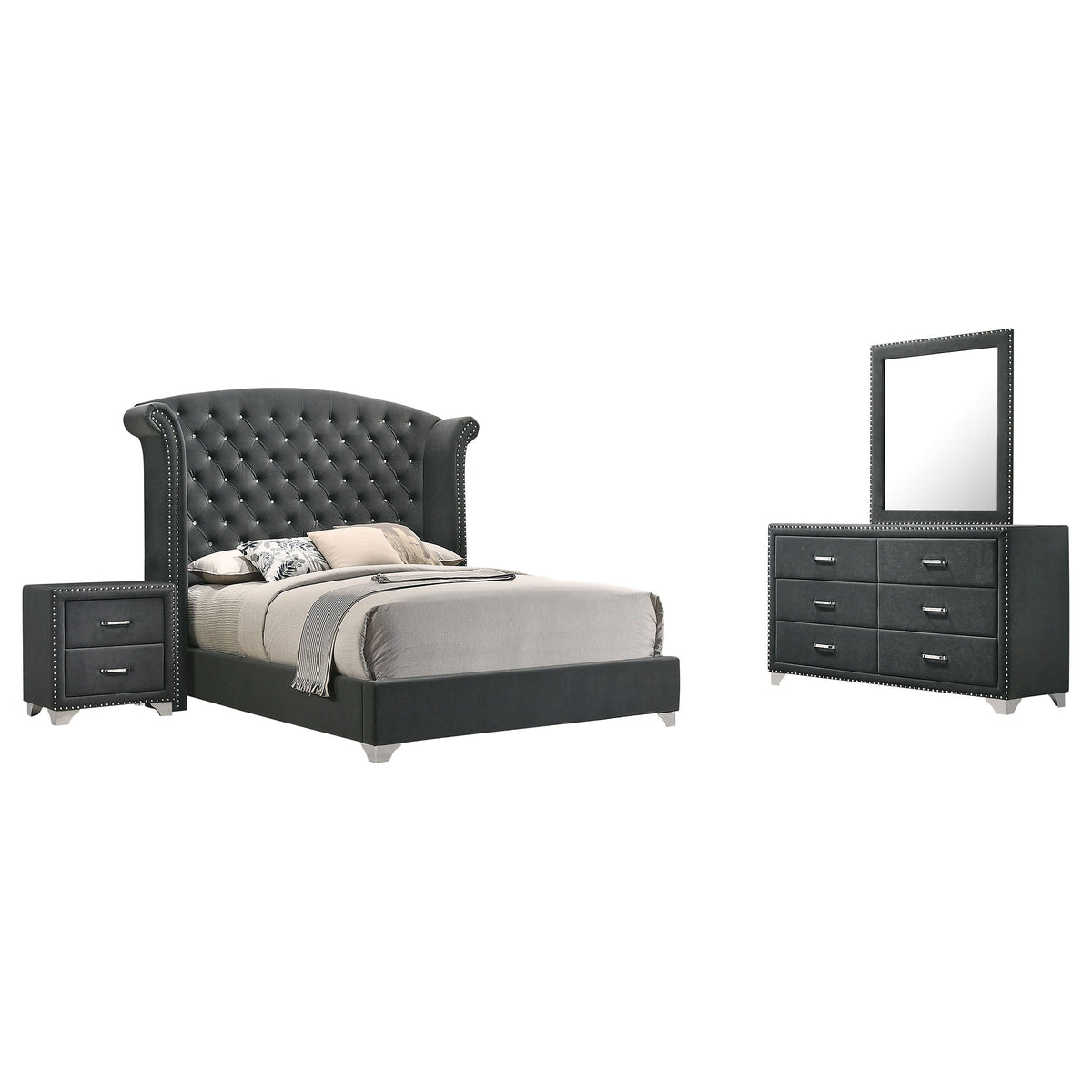 Best Furniture Outlet - Coaster - Melody 4-piece Eastern King Bedroom Set Grey - 223381KE-S4
