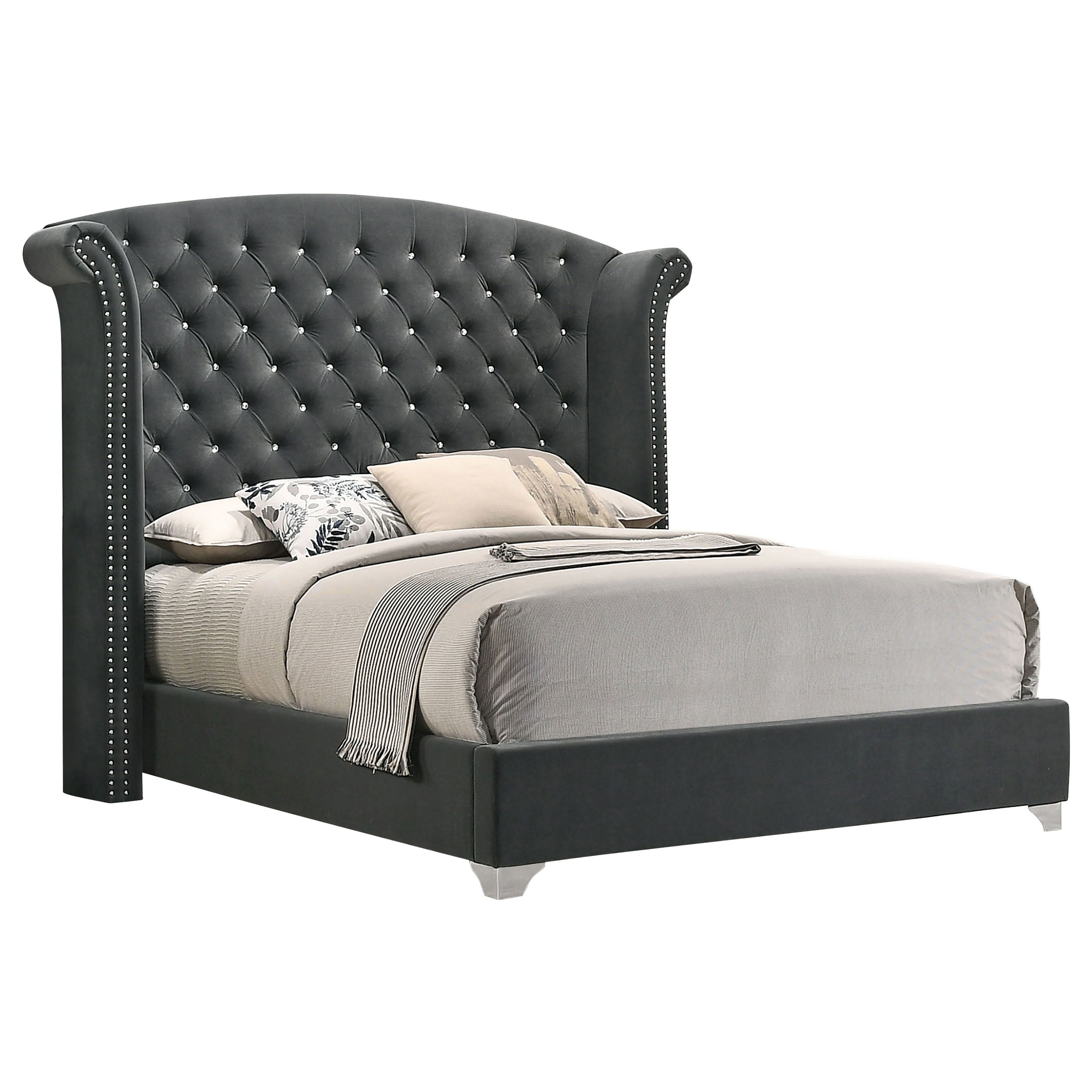 Best Furniture Outlet - Coaster - Melody Upholstered Eastern King Wingback Bed Grey - 223381KE