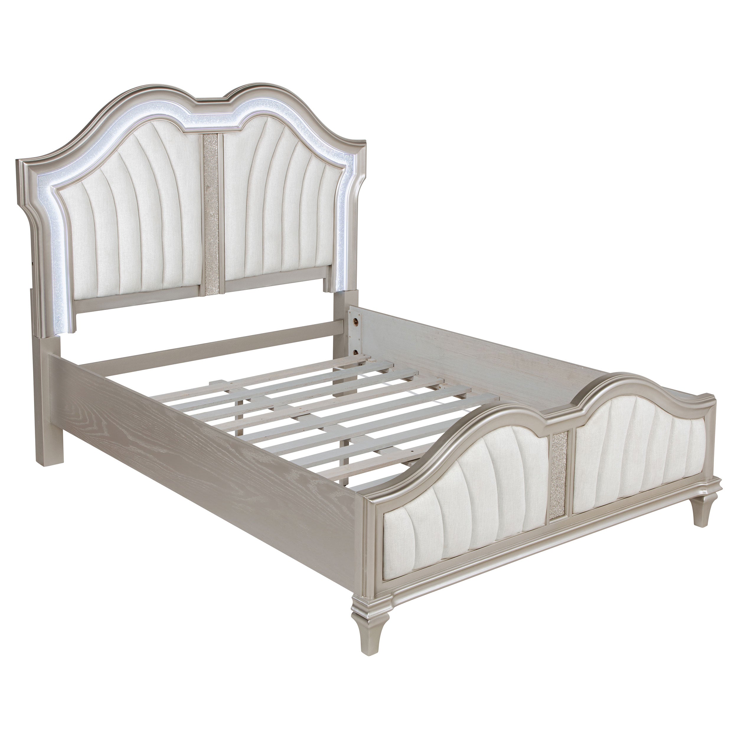 Best Furniture Outlet - Coaster - Evangeline Wood Queen LED Panel Bed Silver Oak - 223391Q