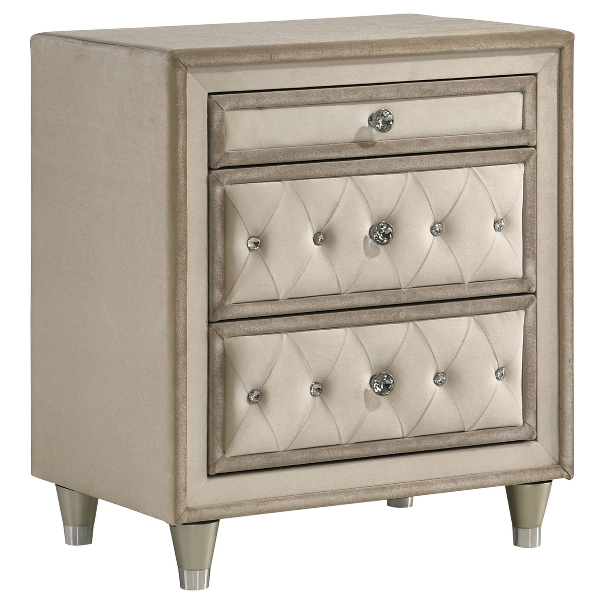 Best Furniture Outlet - Coaster - Antonella Upholstered 3-drawer Nightstand Ivory and Camel - 223522