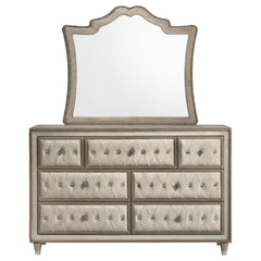 Antonella 7-drawer Upholstered Dresser with Mirror Ivory