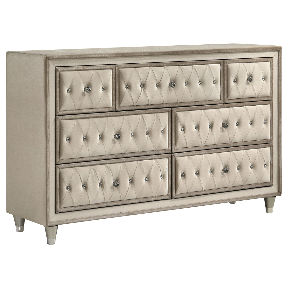 Best Furniture Outlet - Coaster - Antonella 7-drawer Upholstered Dresser Ivory and Camel - 223523
