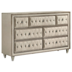 Best Furniture Outlet - Coaster - Antonella 7-drawer Upholstered Dresser Ivory and Camel - 223523