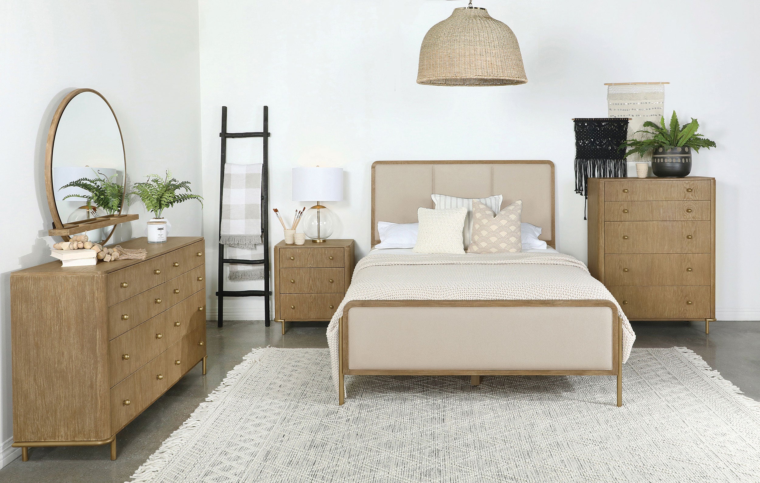 Best Furniture Outlet - Coaster - Arini 5-piece Eastern King Bedroom Set Cream and Sand Wash - 224301KECRM-S5