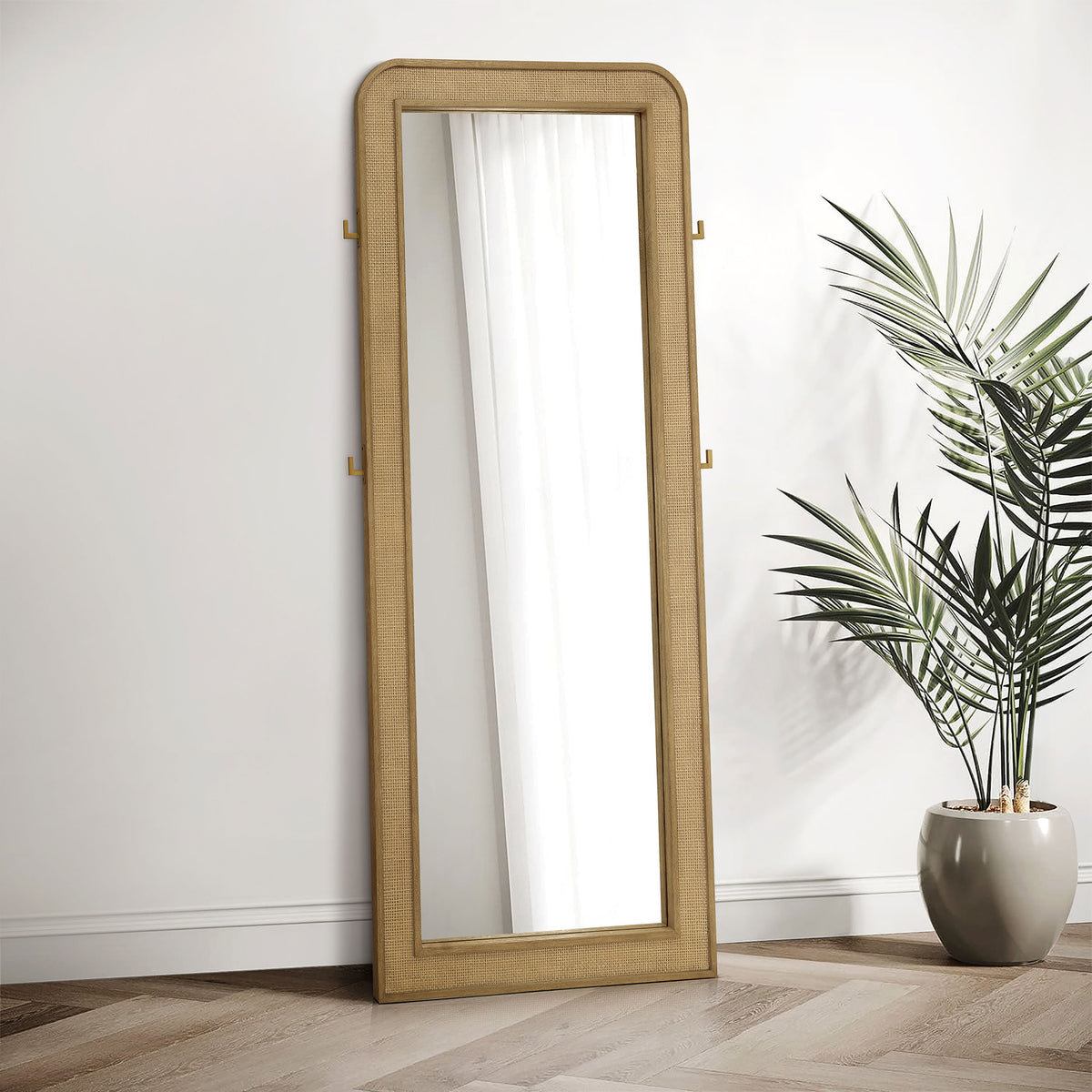 Best Furniture Outlet - Coaster - Arini Cane Weave Full Length Standing Floor Mirror Sand Wash - 224309