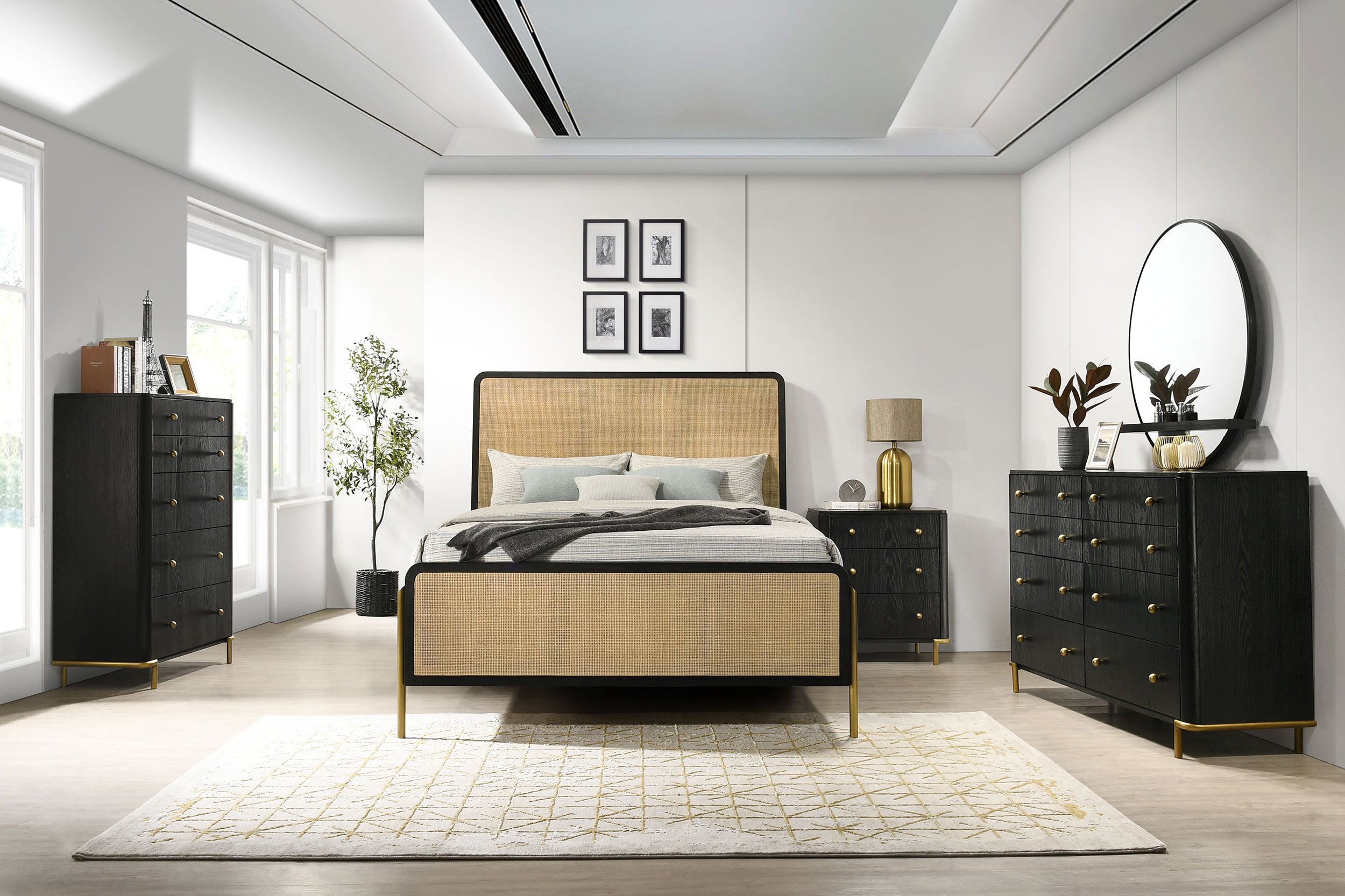 Best Furniture Outlet - Coaster - Arini 5-piece Eastern King Bedroom Set Black and Natural - 224330KE-S5