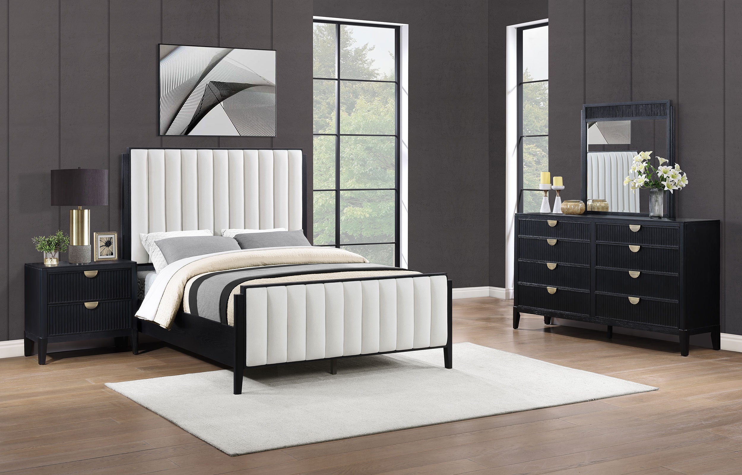 Best Furniture Outlet - Coaster - Brookmead 4-piece Upholstered Eastern King Bedroom Set Black - 224710KE-S4