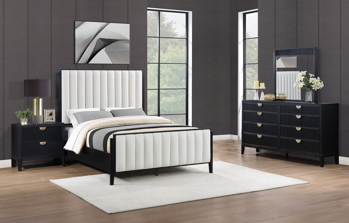Best Furniture Outlet - Coaster - Brookmead 4-piece Upholstered Eastern King Bedroom Set Black - 224710KE-S4