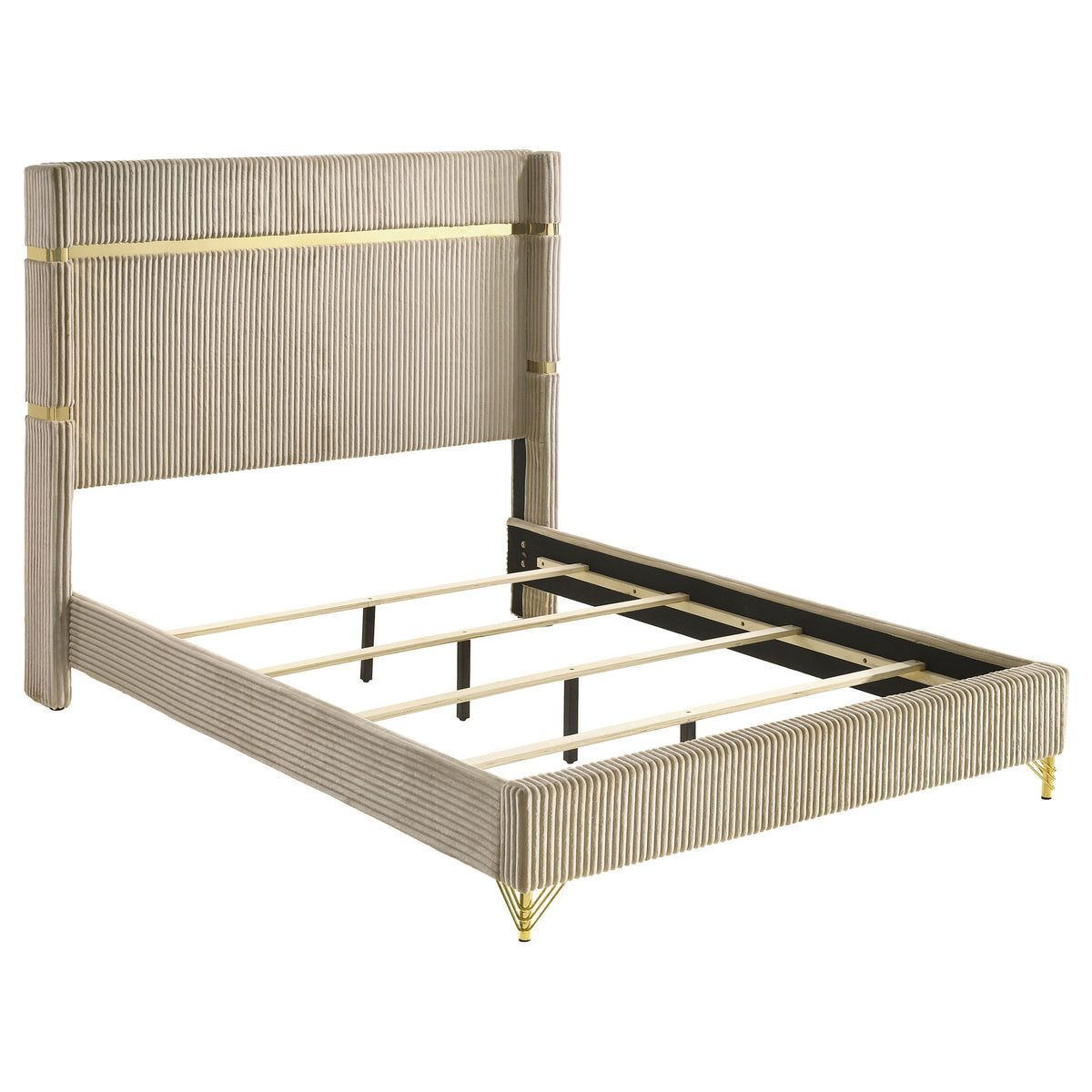 Best Furniture Outlet - Coaster - Lucia 61-inch Upholstered Queen Wingback Bed Beige - 224731Q