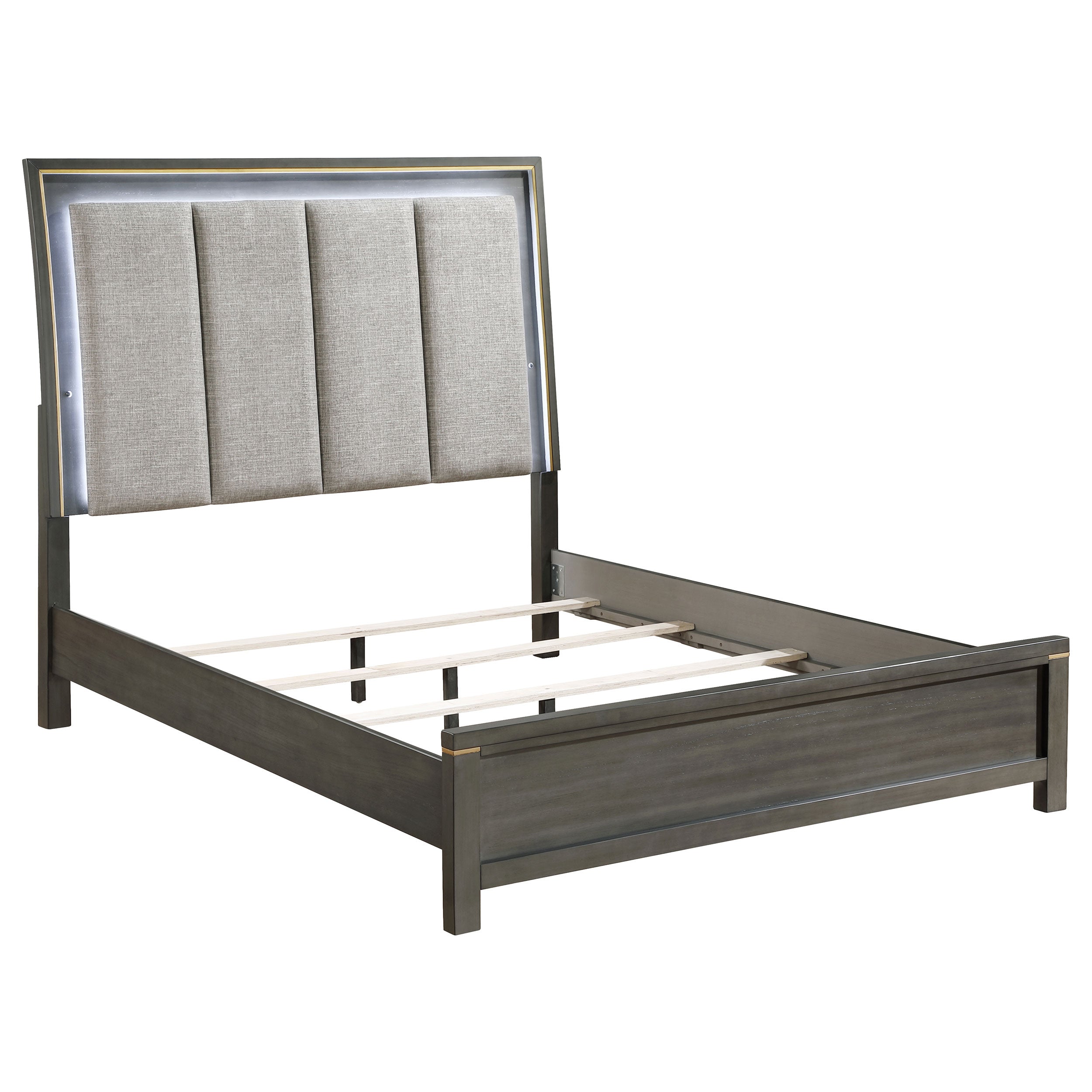 Best Furniture Outlet - Coaster - Kieran Wood Eastern King LED Panel Bed Grey - 224741KE