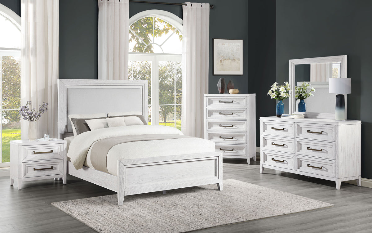 Best Furniture Outlet - Coaster - Marielle 5-piece Cal King Bedroom Set Distressed White  - 224841KW-S5