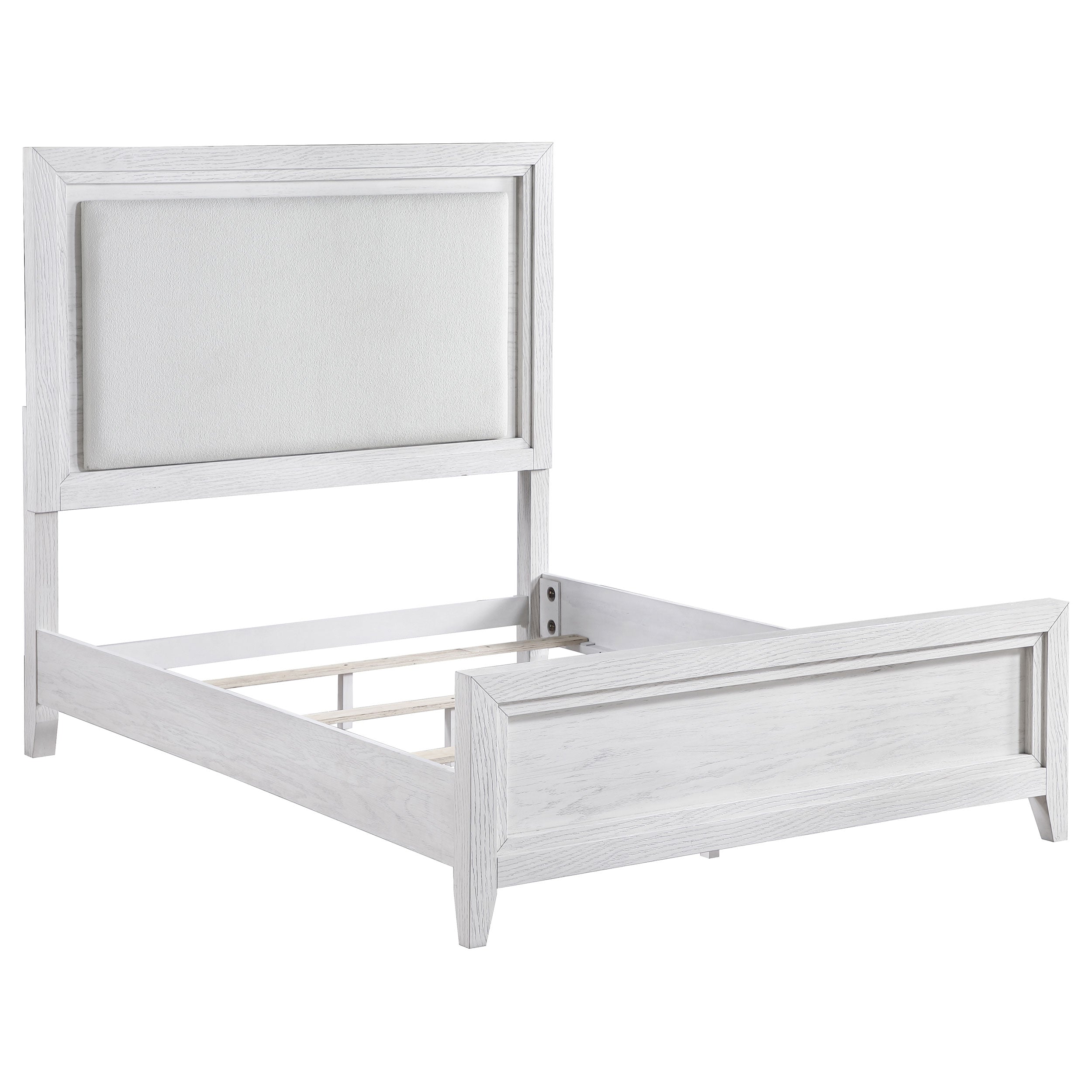 Best Furniture Outlet - Coaster - Marielle Queen Upholstered Panel Bed Distressed White - 224841Q
