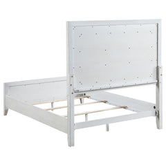 Marielle Queen Upholstered Panel Bed Distressed White