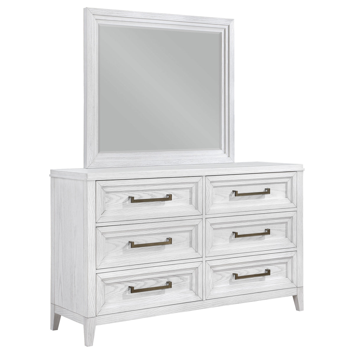 Best Furniture Outlet - Coaster - Marielle 6-drawer Dresser with Mirror Distressed White  - 224843M