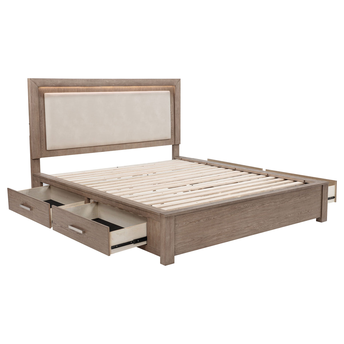 Best Furniture Outlet - Coaster - Kenora 56-inch Eastern King LED Storage Bed Barley Brown - 224850KE