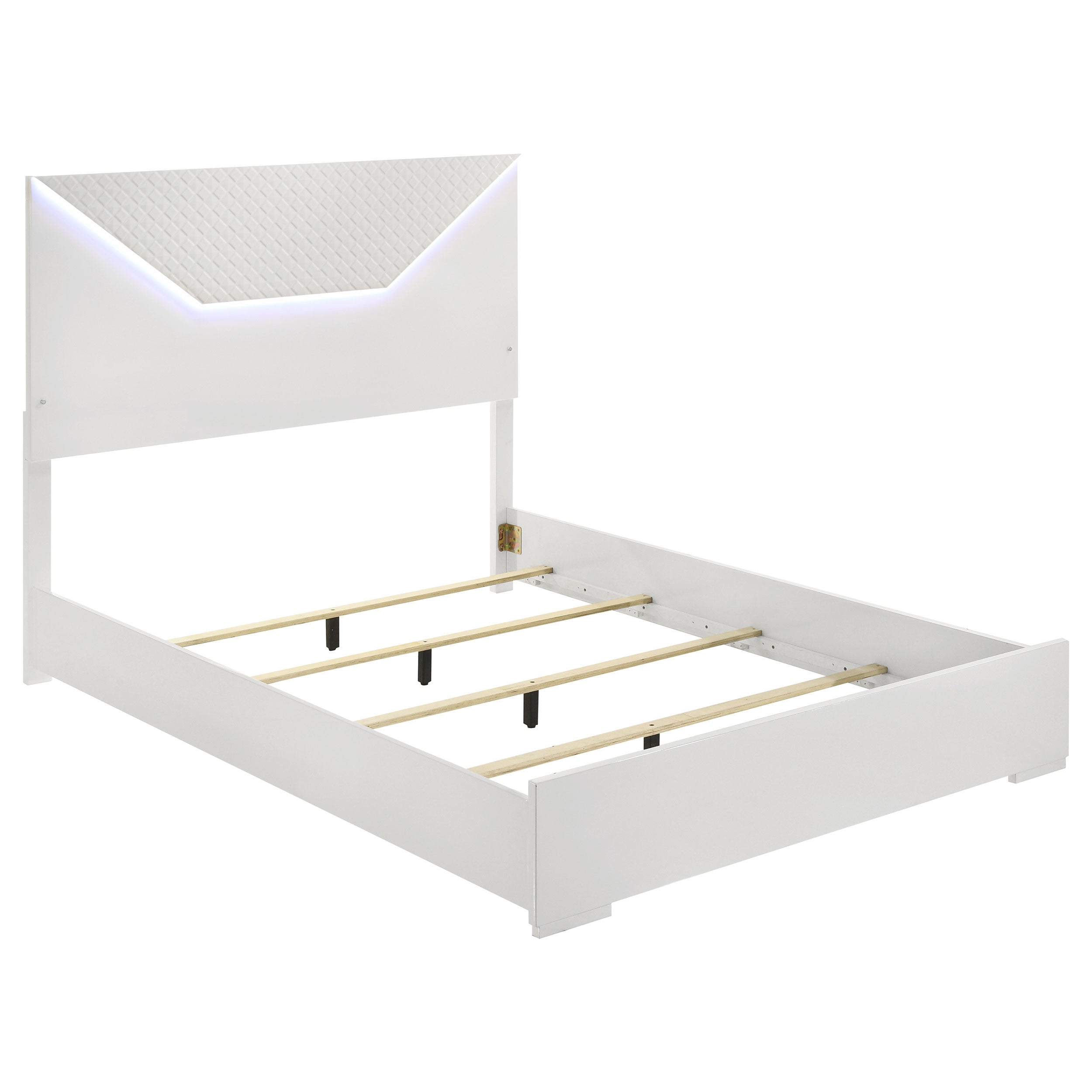 Best Furniture Outlet - Coaster - Ives Queen Panel Bed LED Headboard White High Gloss - 224941Q