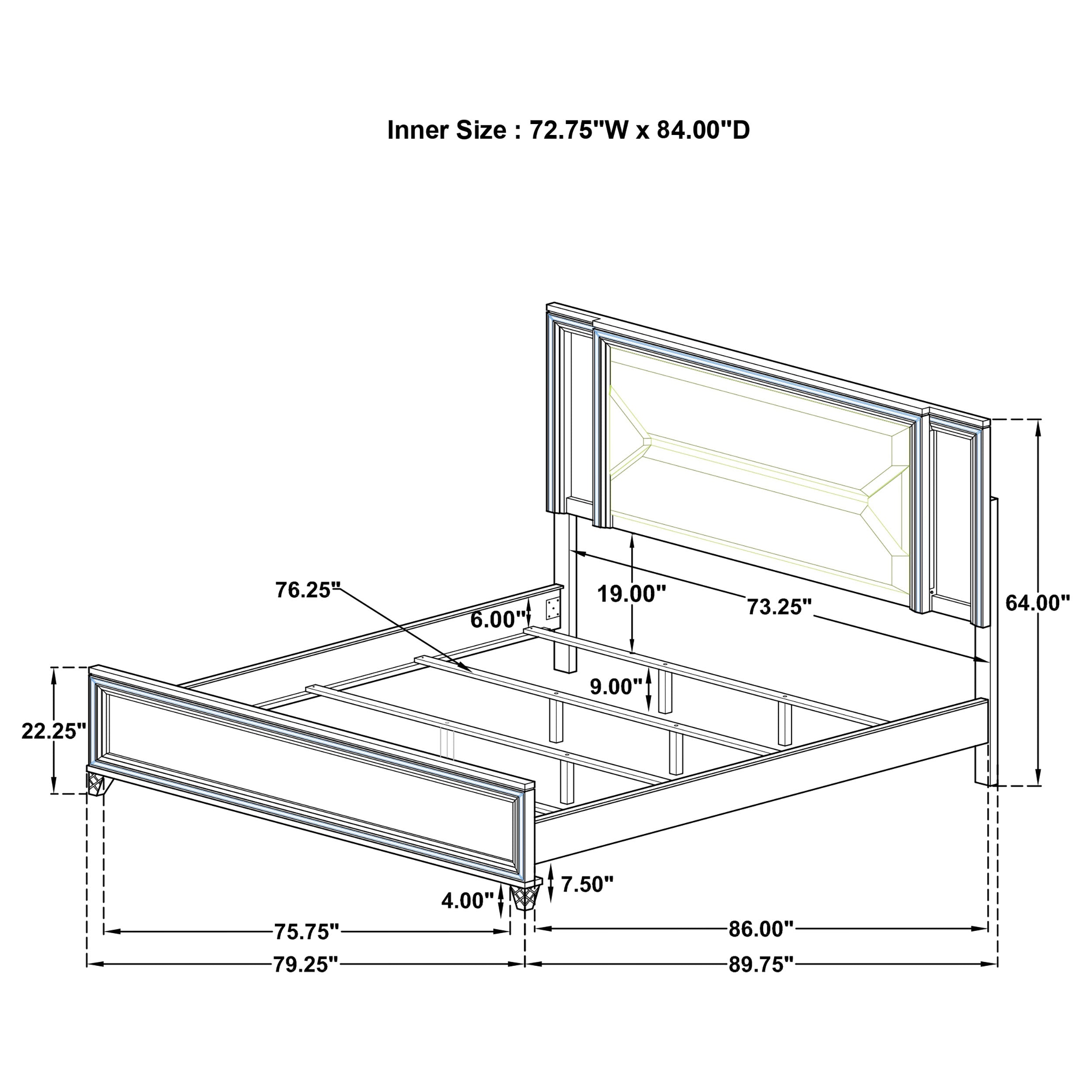 Marmore 64-inch California King Bed LED Headboard White